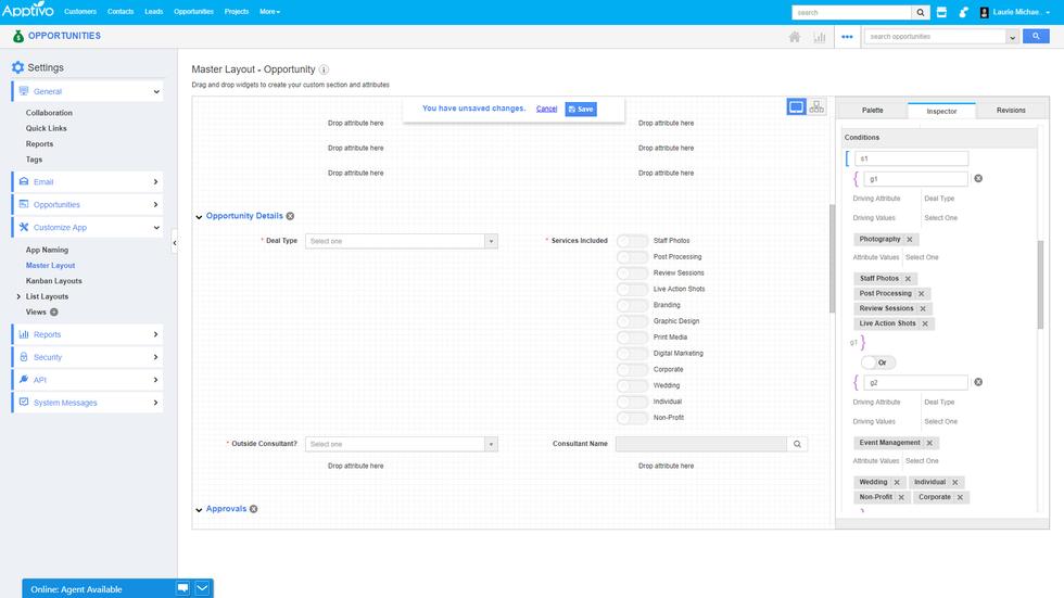 Apptivo CRM Custom Field Conditions