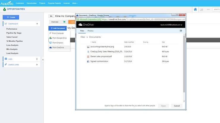 Apptivo--OneDrive Integration