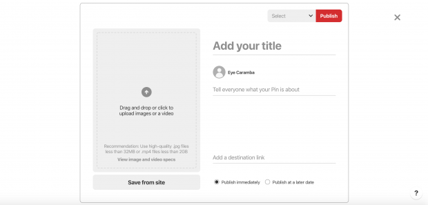 Creating a new Pin for Pinterest business profile