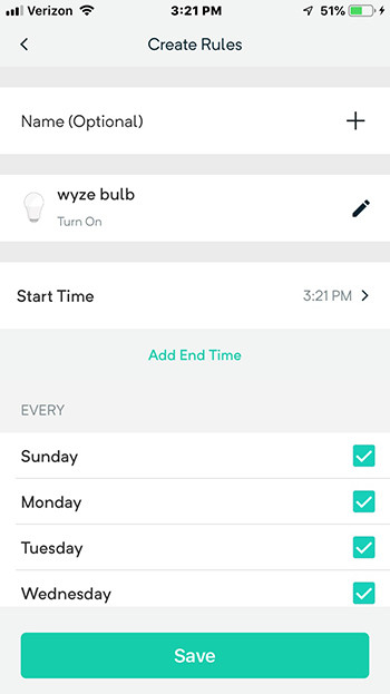 Wyze Bulb creating rules