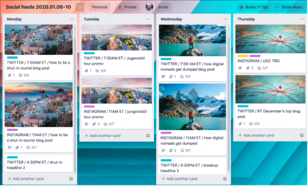 social media content calendar in Trello