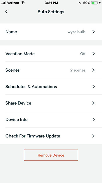 Wyze Bulb settings