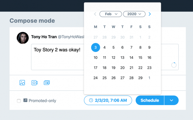 calendar in Twitter scheduling function