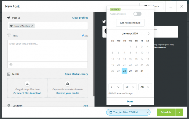 scheduling calendar prompt in Hootsuite Compose