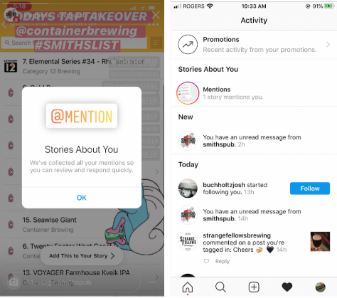 screens showing @ mentions on Instagram