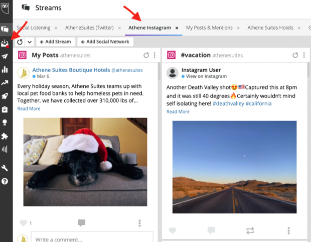 streams dashboard within the Hootsuite product