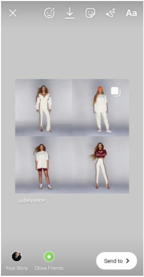 Beyonce Instagram photo shared to author's Story