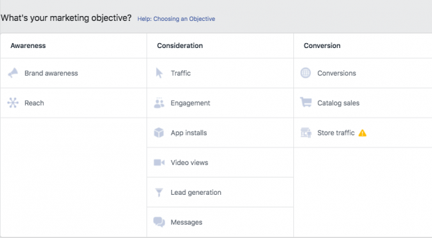 Instagram ads list of objectives
