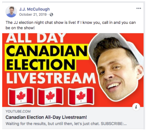 YouTube video cover art for "All day Canadian election livestream" by J. J. McCullough