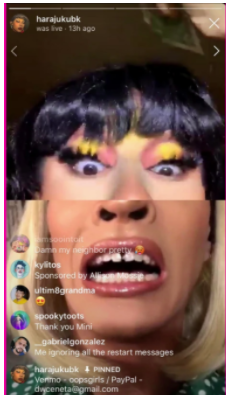 Two person live stream where top half of screen is someone's eyes and bottom half is someone else's mouth