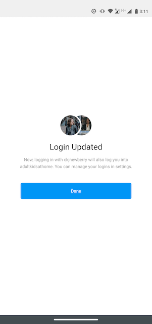 Login Update page on Instagram