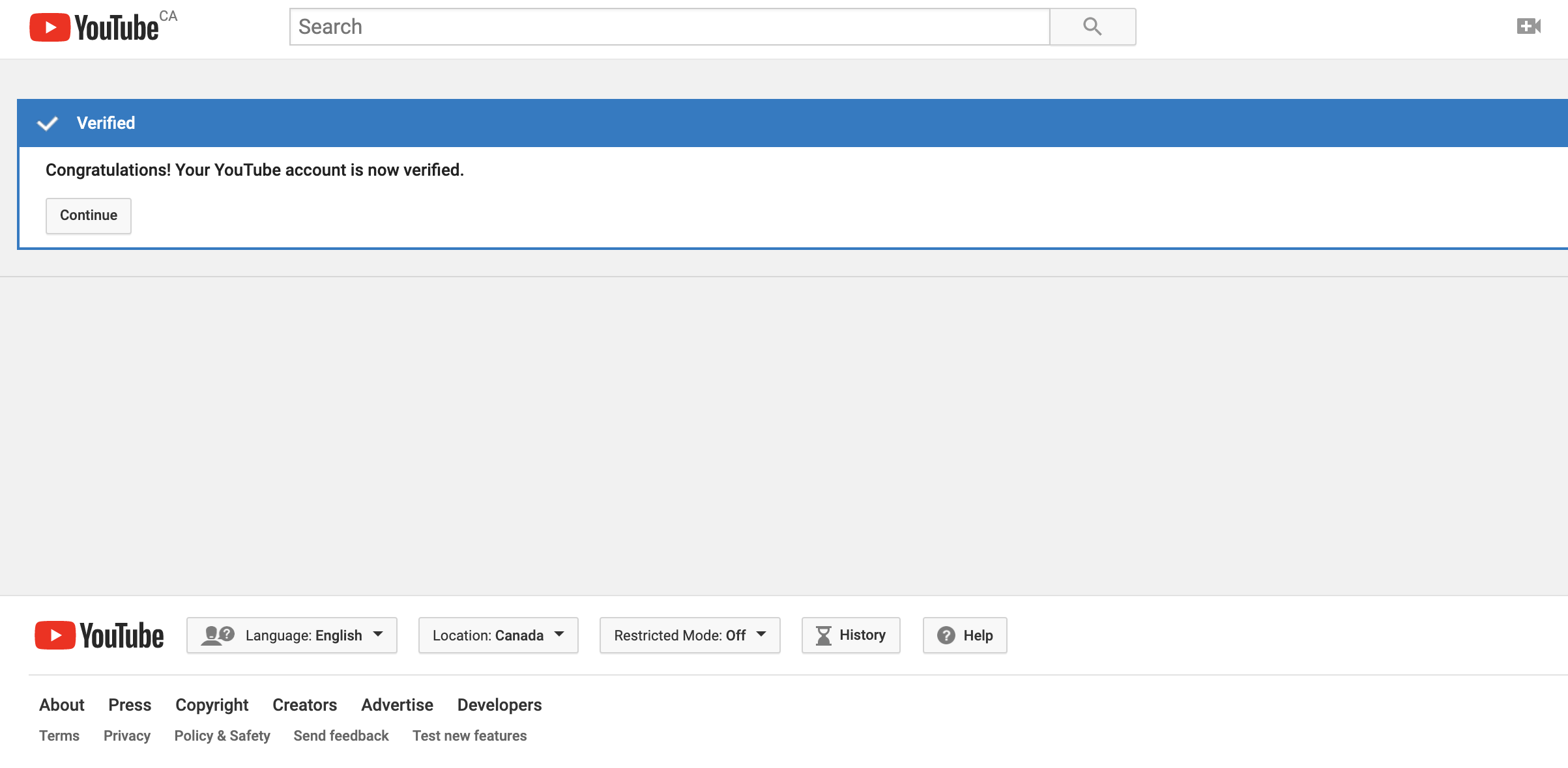 YouTube verification success screen