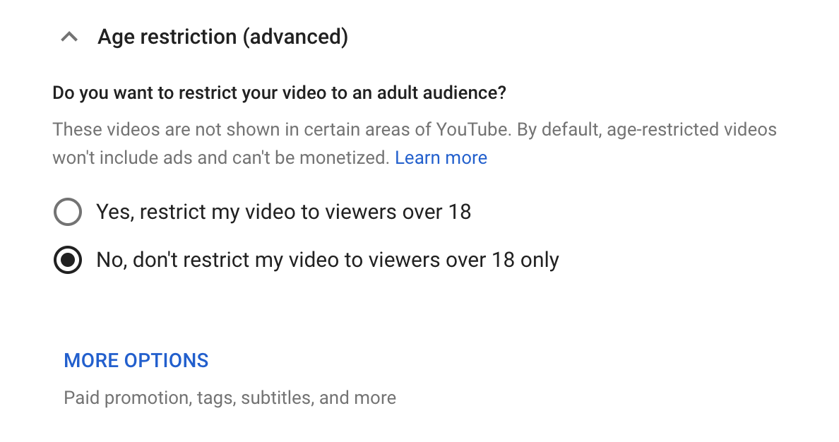 age restriction options for youtube videos