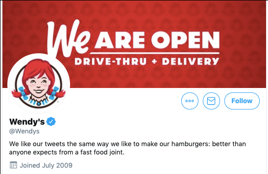 Wendy's Twitter profile
