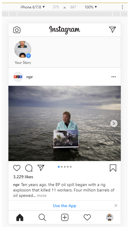 Instagram mobile interface on desktop