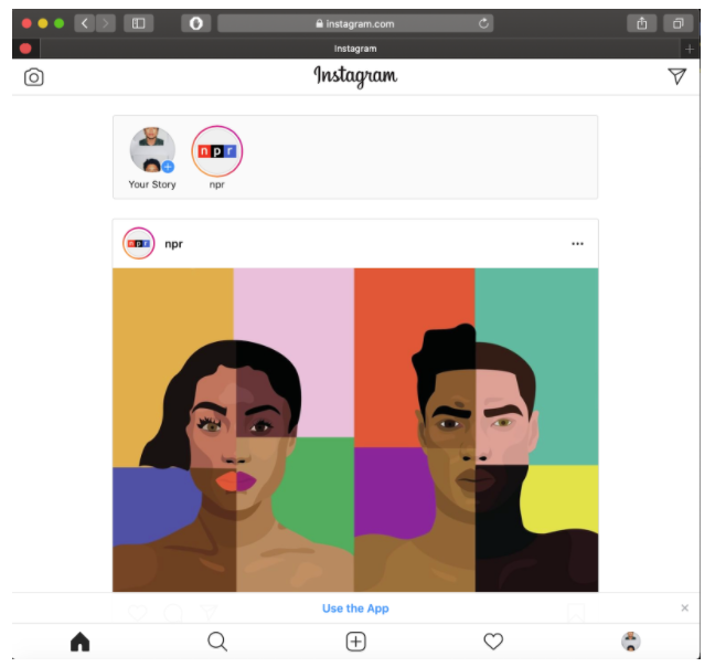Instagram mobile interface on desktop