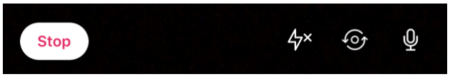 from left to right: stop, flash, flip, and mute icons