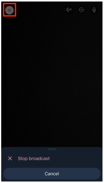 X in top left corner to stop Twitter Live broadcast