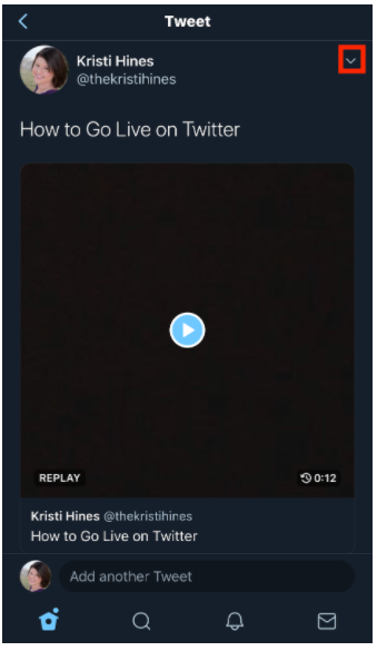 Tweet with completed Twitter live video in it