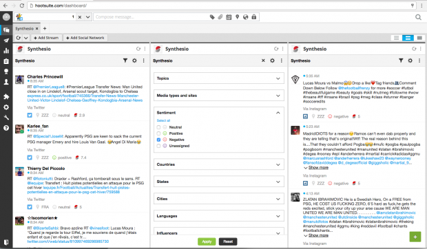 Screenshot of Synthesio in Hootsuite