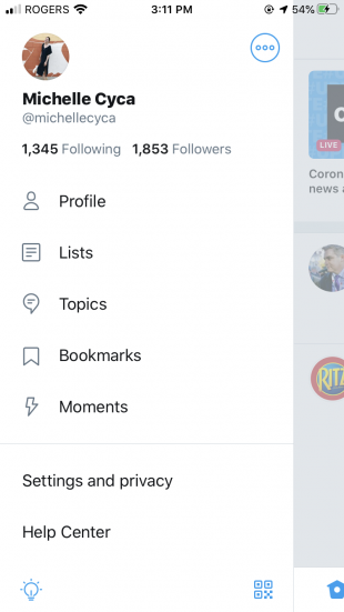 Twitter menu