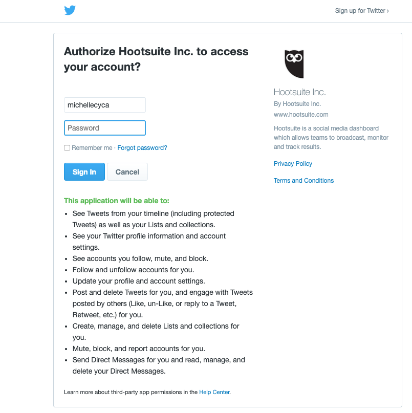 sign in to Twitter prompt