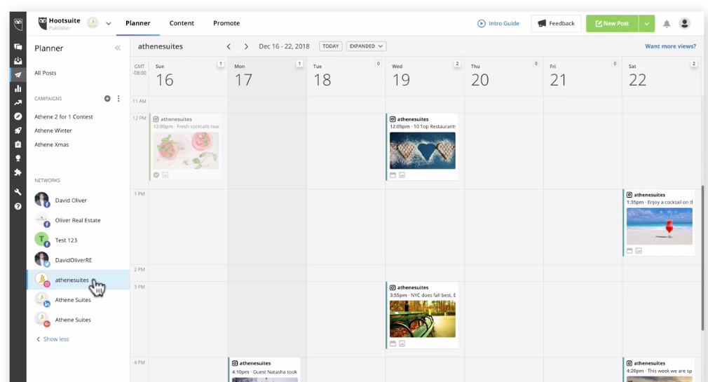 scheduled posts from multiple social networks in Hootsuite Planner