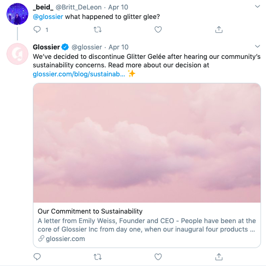 Glossier tweet responding to a customer