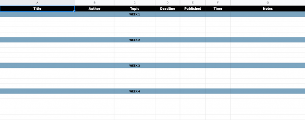 screenshot of the editorial calendar template