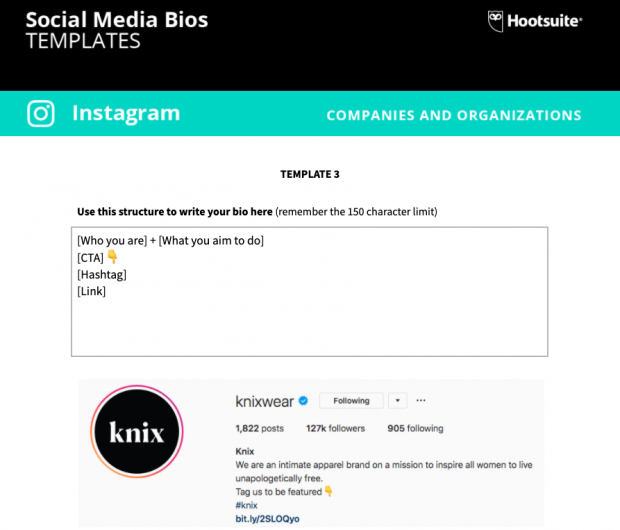 Screenshot of the social media bio templates