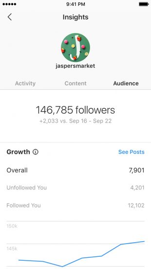 Instagram insights Audience tab