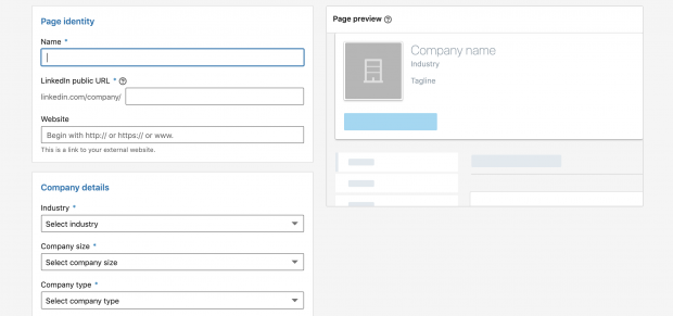 Fill in details of LinkedIn company page