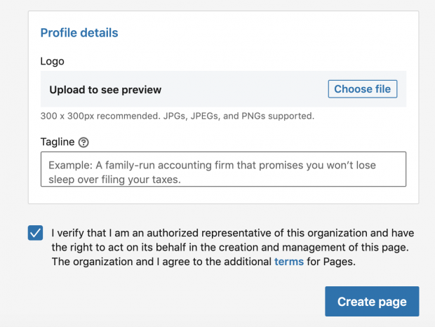 Spot to upload logo on LinkedIn page