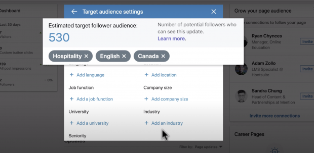 LinkedIn post target estimates 