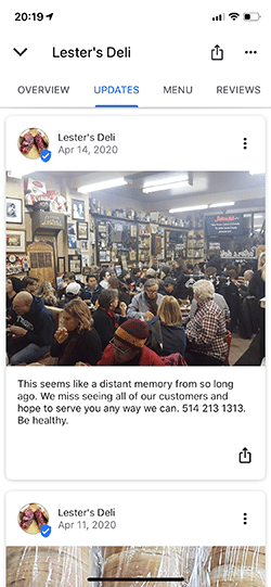 Google My Business posts by Lester’s Deli