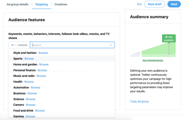 Twitter interest targeting