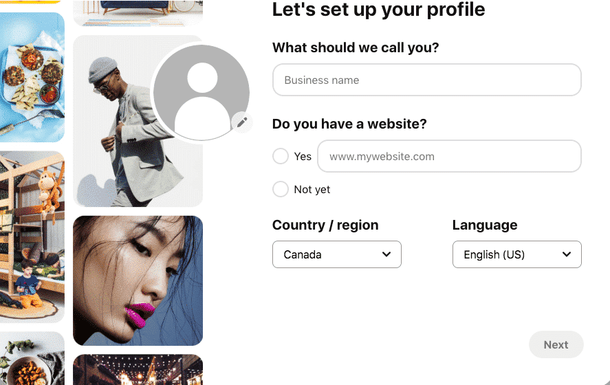 Pinterest business account profile set up