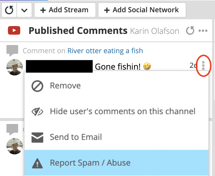 Hootsuite dashboard report comments