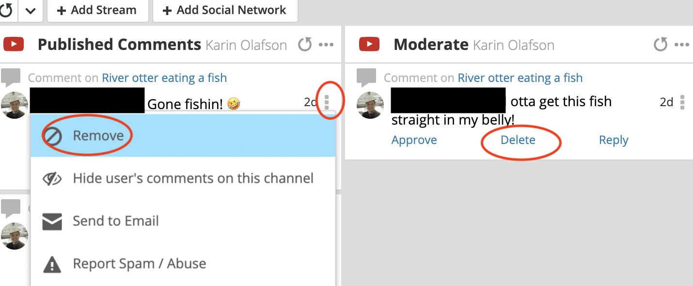 Hootsuite dashboard moderate YouTube comments