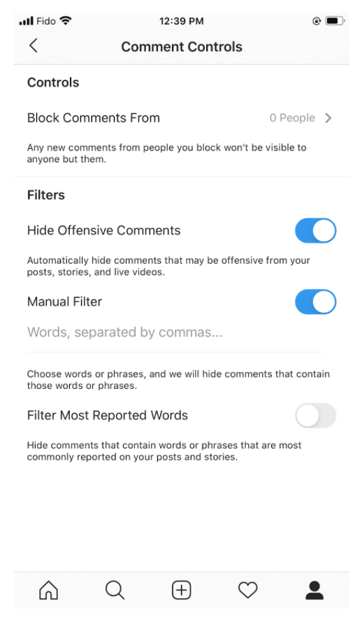 Instagram comment controls