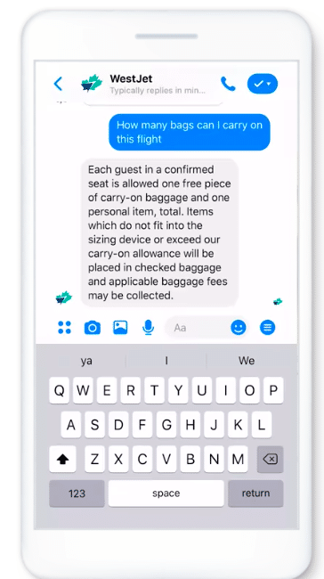 WestJet Facebook Messenger chatbot