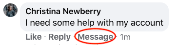 Facebook Message button for private conversation