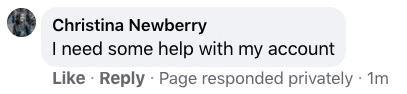 Page responded privately note on Facebook