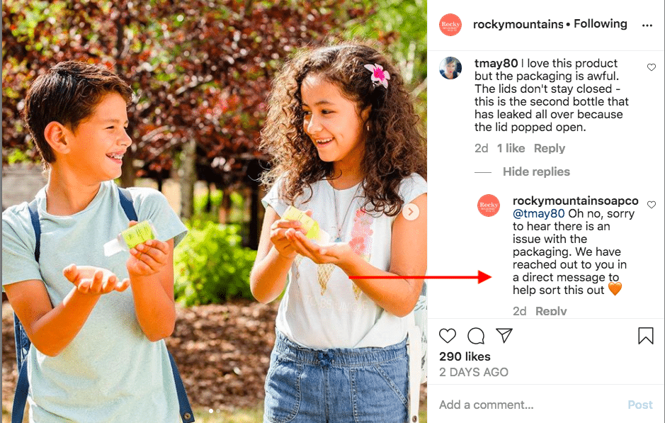 Rocky Mountain Soap Company Instagram DM