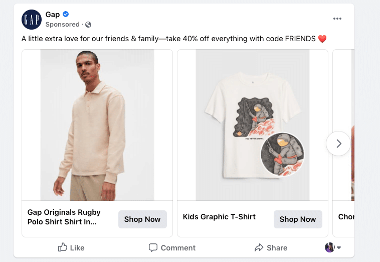 Facebook carousel ad
