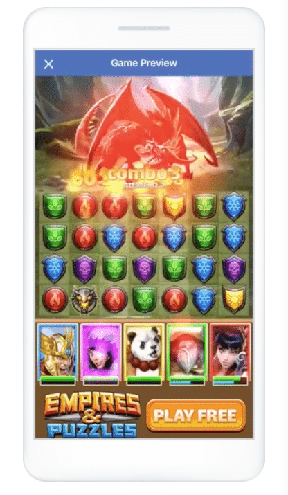 Facebook Playable mobile-only interactive game or app previews