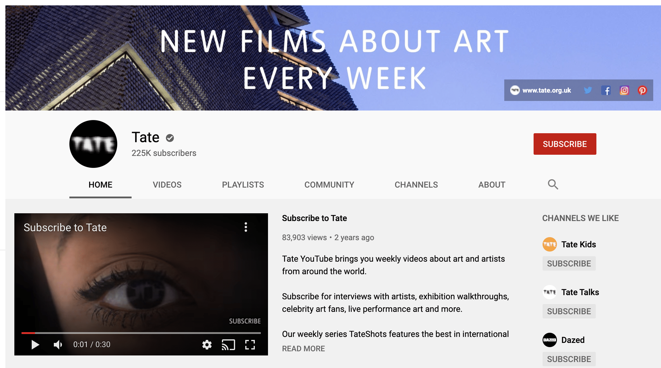 Tate YouTube profile