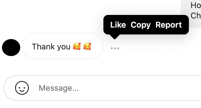 Like Copy Report Instagram DM