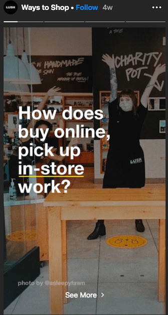 Lush Instagram Stories highlight