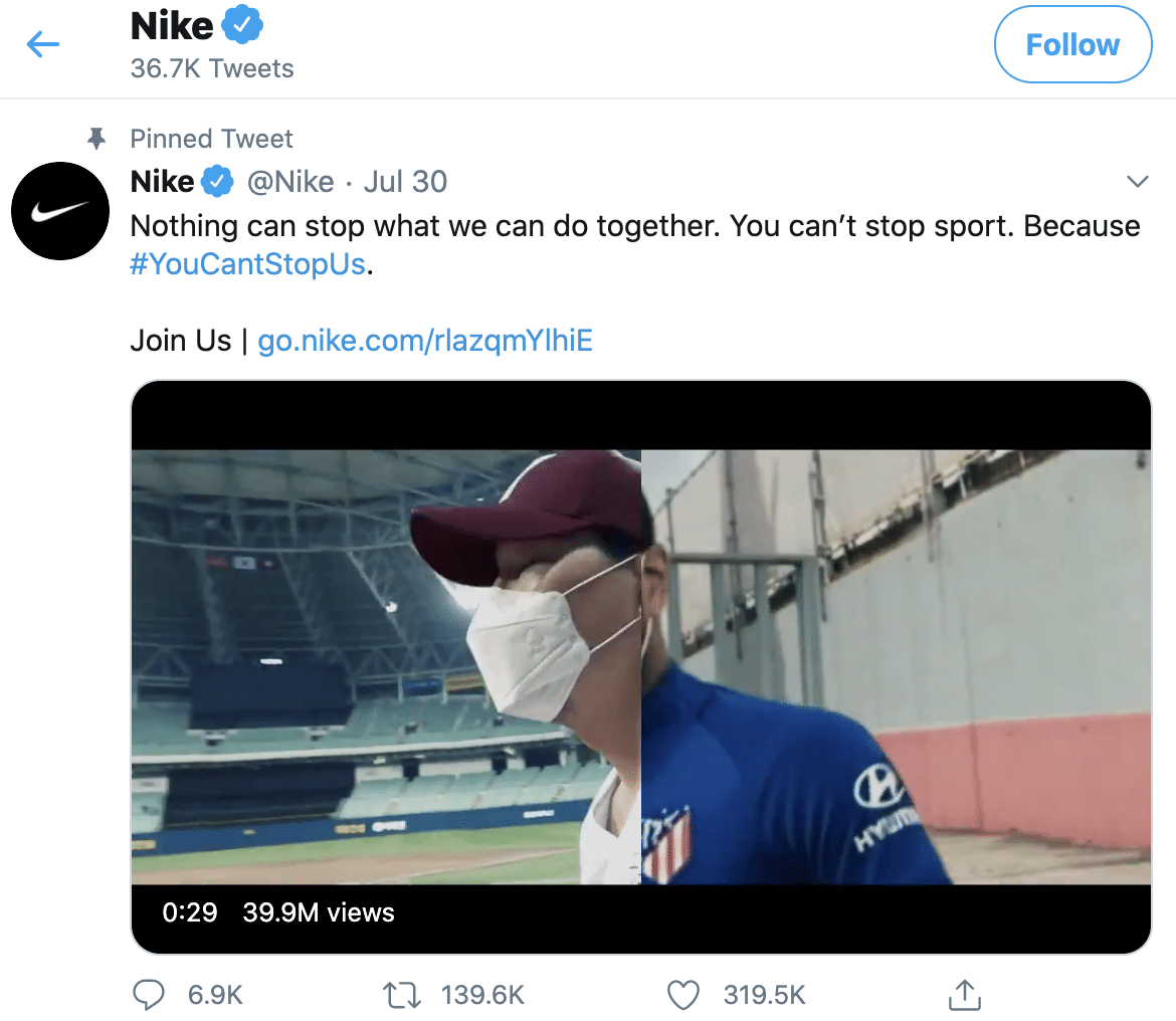 Nike optimized Twitter profile
